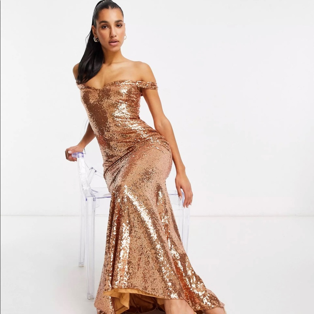 ✨PERFECT NEW YEARS DRESS Club L bardot sequin maxi dress with fishtail.